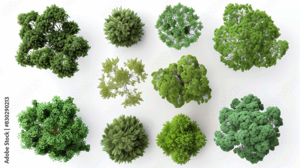 Top view of various tree designs, Generative AI Top view of various tree designs, Generative AI