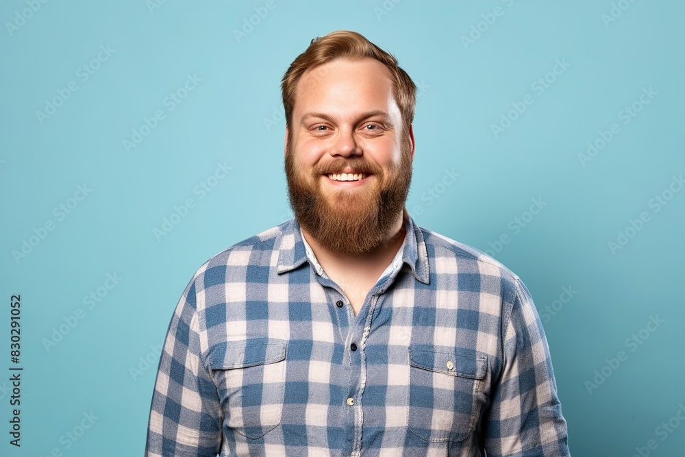 A man with a beard and a plaid shirt is smiling A man with a beard and a plaid shirt is smiling