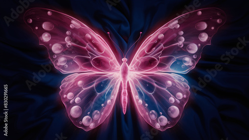 Precious glass butterfly in neon glow 