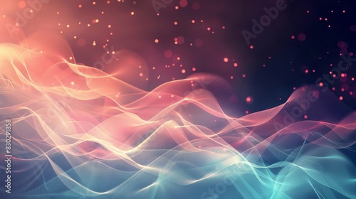 Serene abstract: pastel cyan warm ruby hues wave-like patterns twinkling lights patriotic feel backdrop © javier