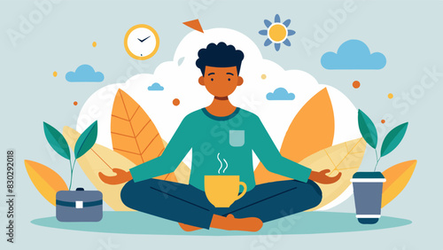 A man engaging in selfcare activities nourishing his mind and body to feel good from the inside out.. Vector illustration
