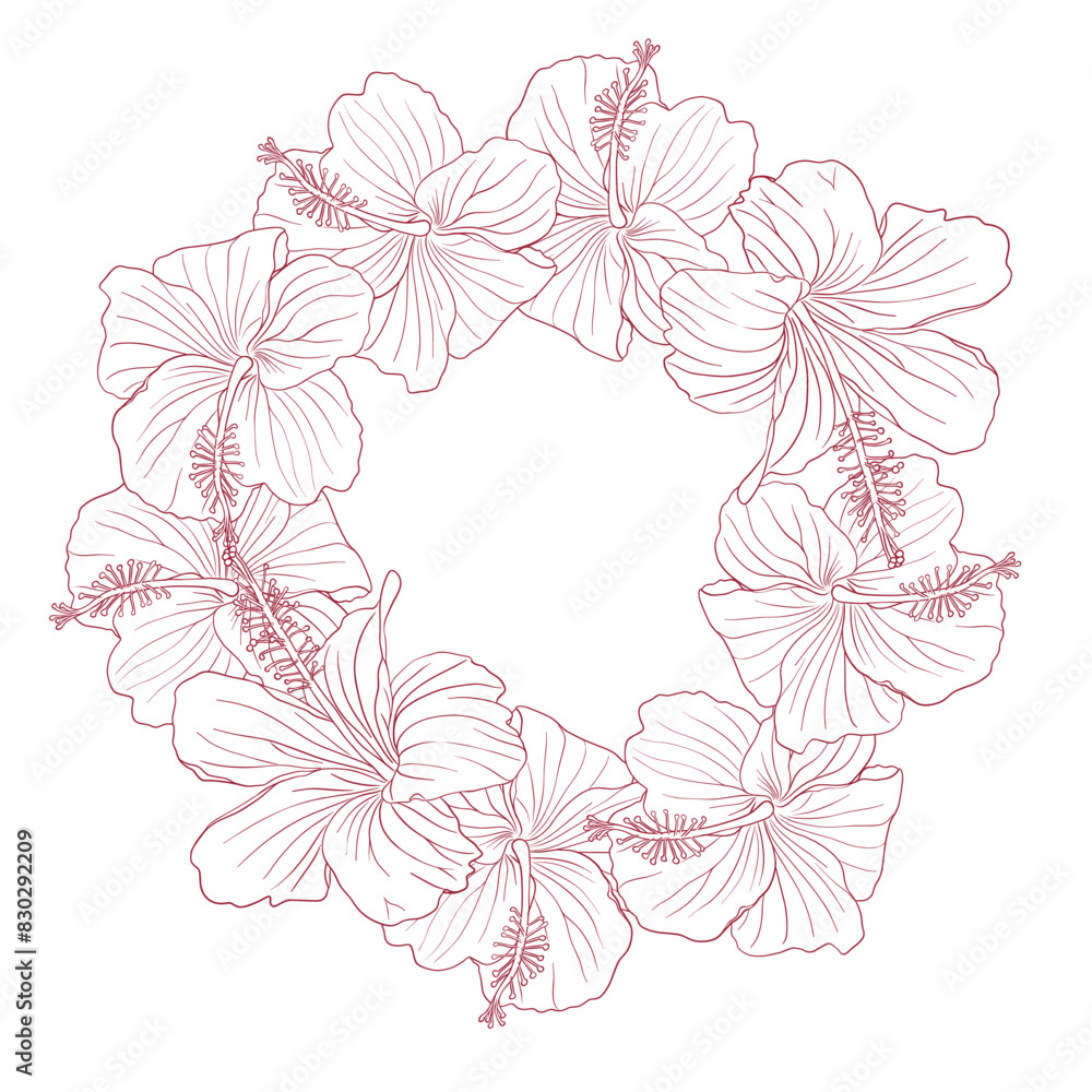 A red and white drawing of a flower wreath with a red flower in the center A red and white drawing of a flower wreath with a red flower in the center