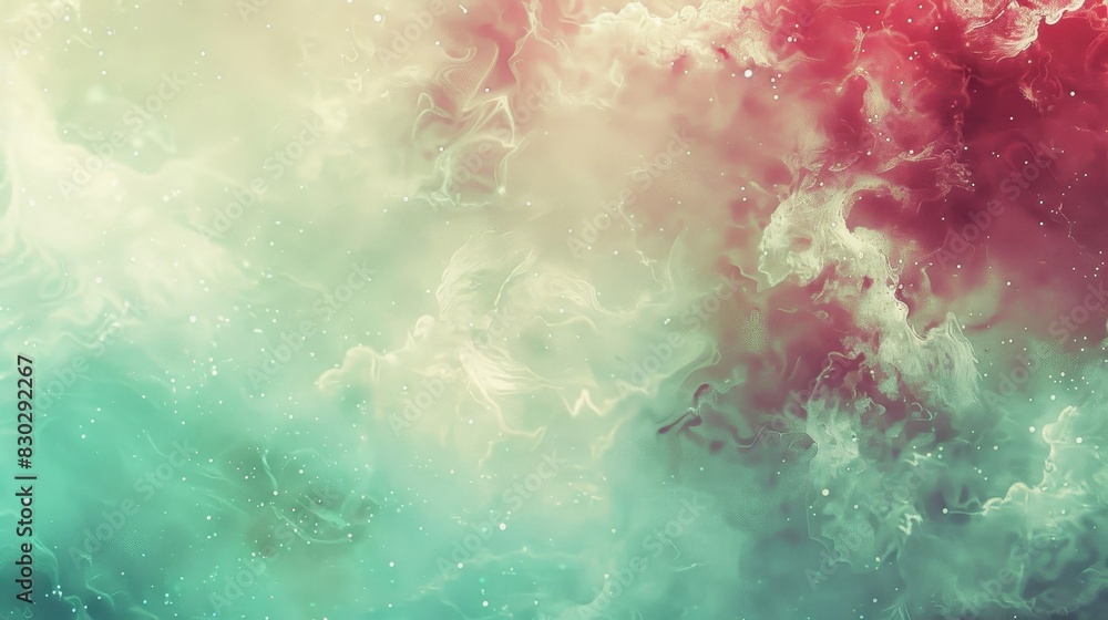 Soft mint green deep ruby hues cloud-like patterns luminous particles tranquil vibe backdrop Soft mint green deep ruby hues cloud-like patterns luminous particles tranquil vibe backdrop