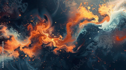 Wallpaper Mural Bright orange rich navy tones flame-like patterns shimmering particles evokes 4th of July grandeur backdrop Torontodigital.ca