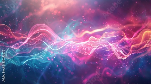 Dynamic abstract  magenta cyan glowing particles   streaks backdrop