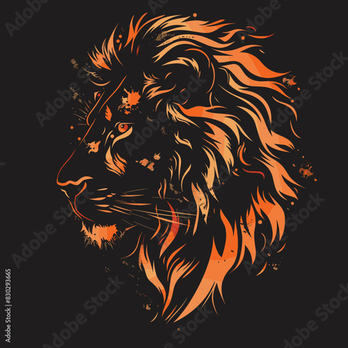 Lion head vector illustration on black background. Design element for t-shirt