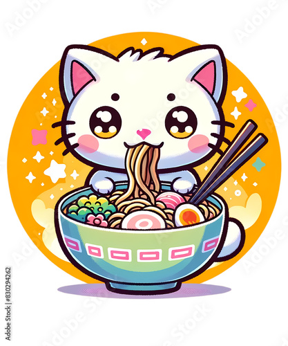 Kawaii Cat Ramen Anime Eating Cute Noodles
