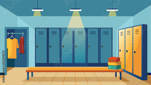 The locker rooms are clean and wellmaintained providing a comfortable space for members to change and freshen up.. Vector illustration