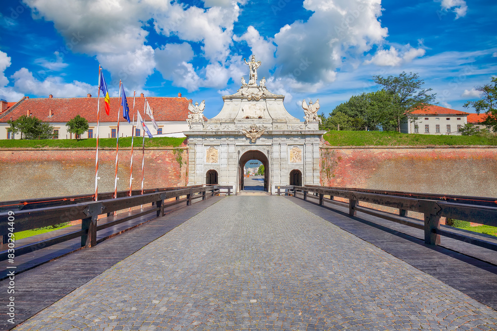 Amazing cityscape and View at principal gate for entrance in medieval fortress of Alba Iulia (Carolina)