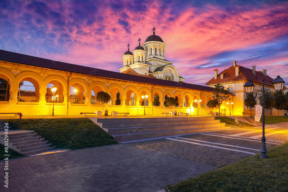 Amazing cityscape with  Orthodox Coronation Cathedral inside fortified Alba Carolina Fortress.