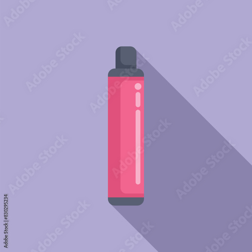 Flat design vector illustration of a pink shampoo bottle with a shadow, isolated on a purple background