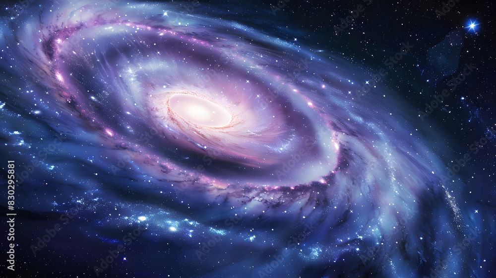 A spiral galaxy with a blue and purple hue