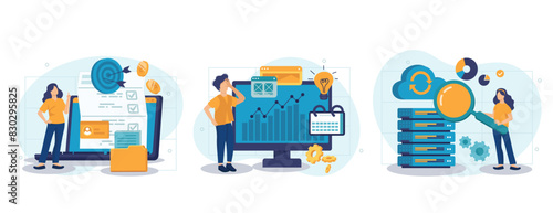 Enterprise strategy development abstract concept vector illustration set. Business Intelligence and business rule, big data analytics, application software, data management abstract metaphor.