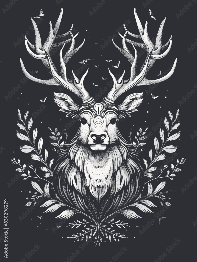 Deer. Wild animal. Hand drawn illustration for tattoo or print Deer. Wild animal. Hand drawn illustration for tattoo or print