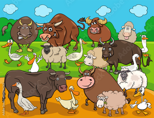 Obraz na płótnie funny cartoon farm animals characters group w salonie
