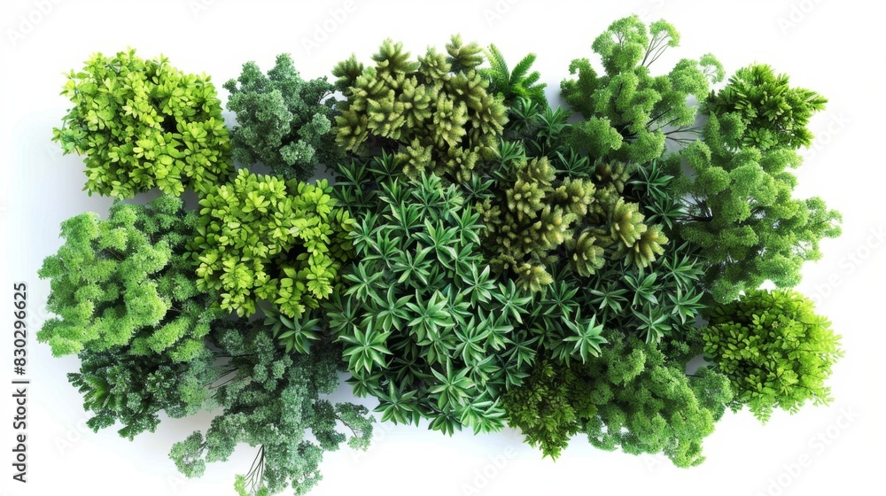 Top view of bushes and trees isolated on white, Generative AI Top view of bushes and trees isolated on white, Generative AI