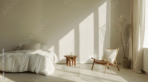 A white bed with a white blanket and two pillows