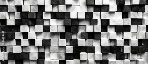 Black white natural stone pattern. Geometric shapes background. Abstract rectangular blocks. Mosaic collage photo