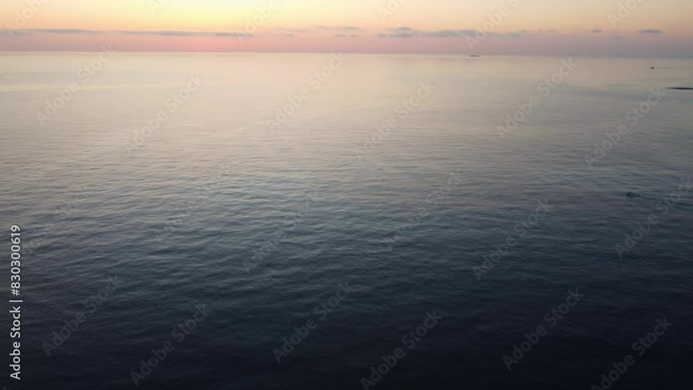 Sunrise on the Mediterranean sea with fishing boats. Aerial. High quality 4k footage Sunrise on the Mediterranean sea with fishing boats. Aerial. High quality 4k footage