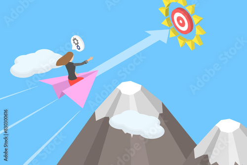 3D Isometric Flat Vector Illustration of Motivation, Optimism and Mindset Power