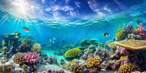 underwater world corals fish Generative AI © Valentine