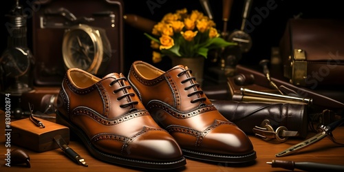 Masterful Cobbler Creates Handcrafted Leather Shoes Using Traditional Methods and Premium Materials. Concept Handcrafted Leather Shoes, Traditional Methods, Premium Materials, Masterful Cobbler
