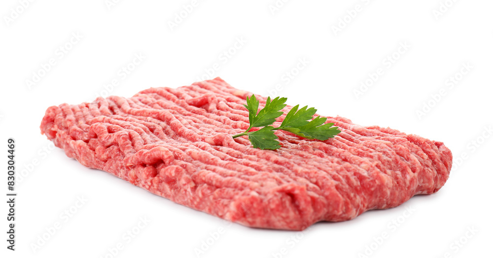 Raw ground meat and parsley isolated on white Raw ground meat and parsley isolated on white