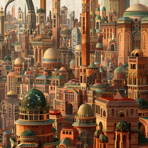 The image is a cityscape with many buildings, some of which have domes