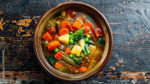 Top view of a bowl of vegetable soup photo
