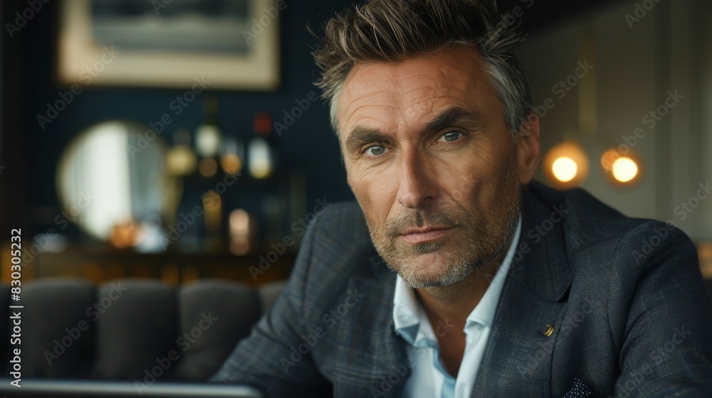 Mature businessman looks intently while working on a tablet PC in a dark office setting with ambient lighting. Mature businessman looks intently while working on a tablet PC in a dark office setting with ambient lighting.