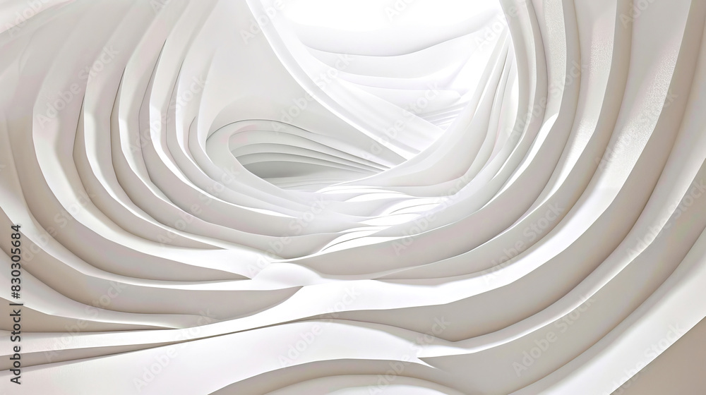 Φωτογραφία Woman Amidst Swirling White Architecture, A woman walks through a futuristic white structure with flowing, organic curves