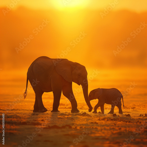 In the heart of the savanna, a touching display of familial bonds unfolds as elephants tenderly guide their baby through the vast landscape. 