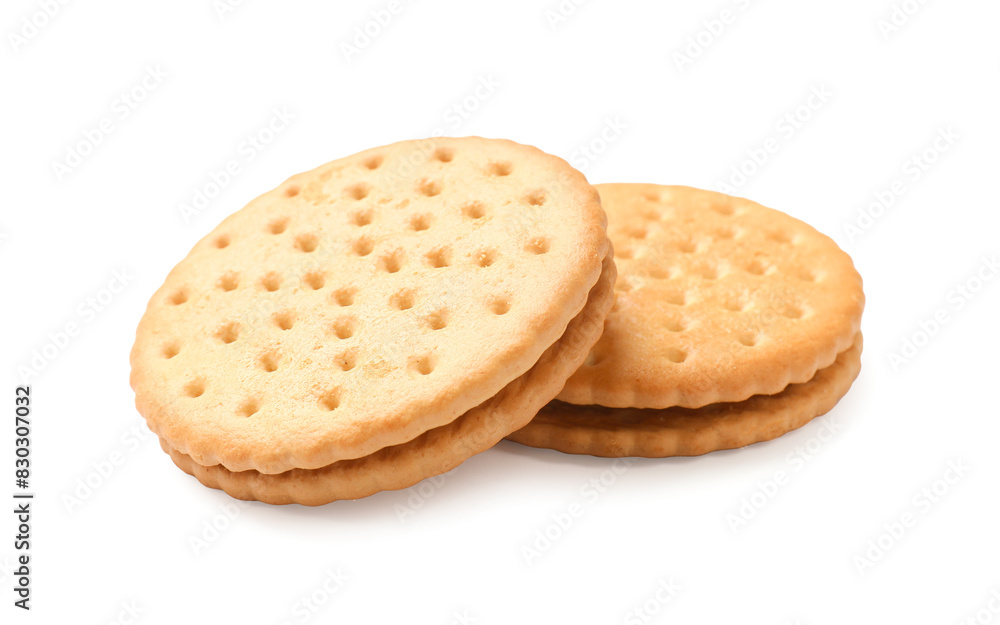 Fresh tasty sandwich cookies isolated on white Fresh tasty sandwich cookies isolated on white