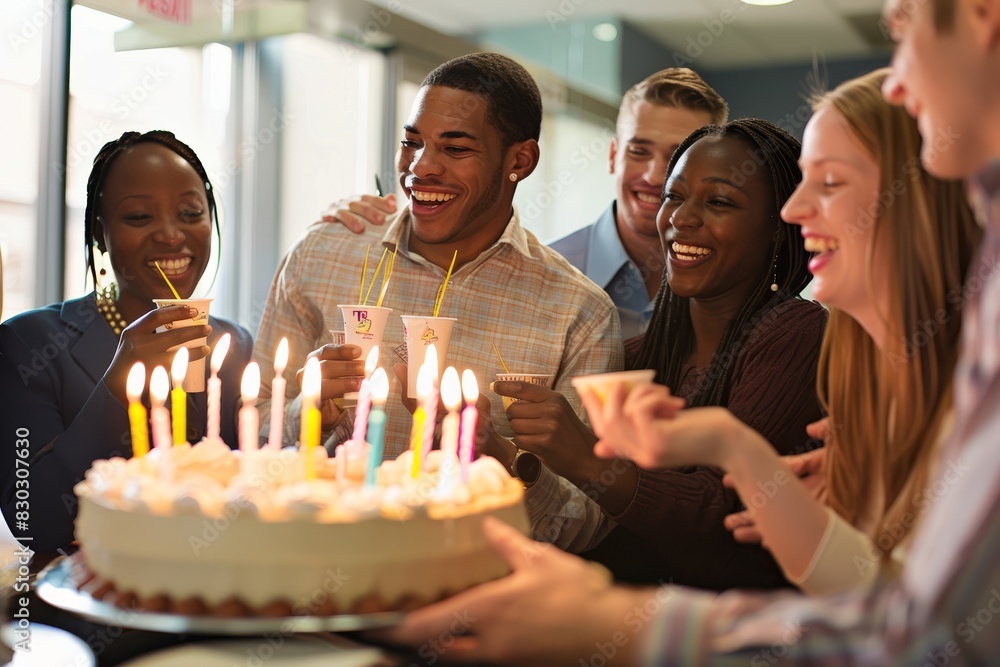 Joyful Celebration: Friends Sharing Laughter and Cake at a Birthday Party Joyful Celebration: Friends Sharing Laughter and Cake at a Birthday Party