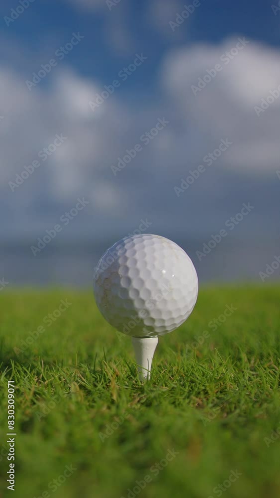 VERTICAL VIDEO. Male hand in a golf glove puts the ball on the field VERTICAL VIDEO. Male hand in a golf glove puts the ball on the field