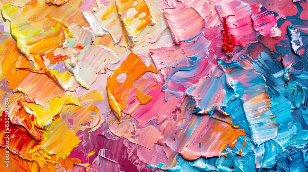 Fragment. Multicolored texture painting. Abstract art background. oil on canvas. Rough brushstrokes of paint. Closeup of a painting by oil and palette knife. Highly-textured, high quality details. 