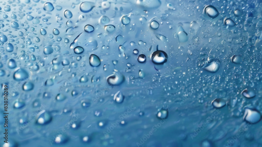 blurred blue background of drops on glass. background with drops blurred blue background of drops on glass. background with drops