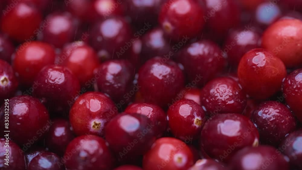 Water being sprayed over fresh organic cranberries. Healthy eating concept. Water being sprayed over fresh organic cranberries. Healthy eating concept.