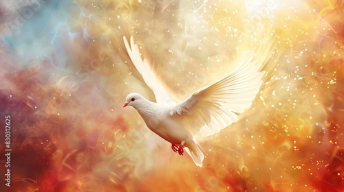 radiant white dove descending from heavenly light symbol of peace love and divine grace inspirational digital artwork © furyon