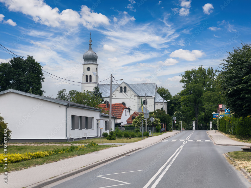Kościół św. Mikołaja church in Żydowo village, Gmina Rokietnica, Poznań County, Greater Poland Voivodeship (Wielkopolska). Summer cityscape