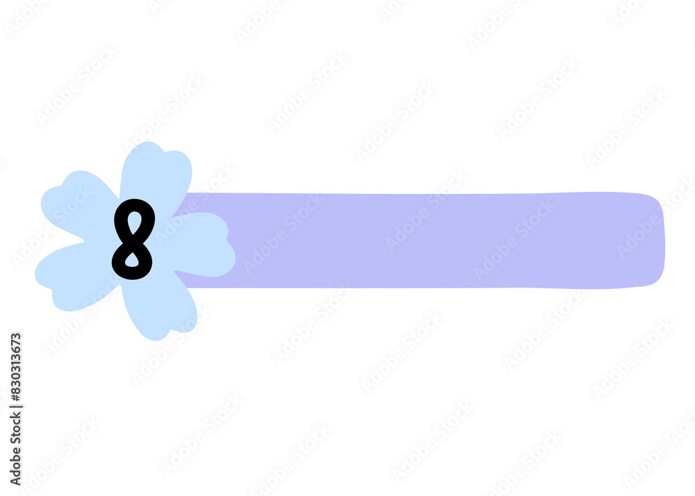 Number 8 with floral rectangle banner in cool pastel colors Number 8 with floral rectangle banner in cool pastel colors
