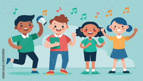 A musical skit is presented with students singing and dancing to a catchy tune while teaching their peers about the importance of staying physically active and healthy.. Vector illustration