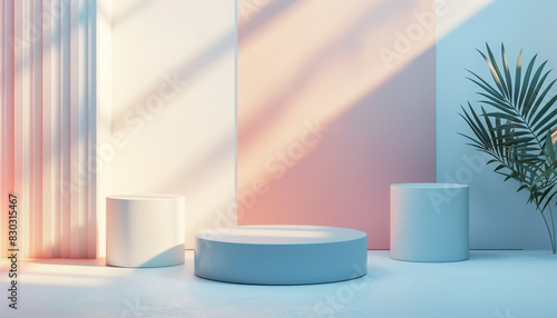Minimalist Mockup For Stand And Display In Pastel Colors  3d Rendering Scene For Advertising  Podium Display Or Showcase_collections.