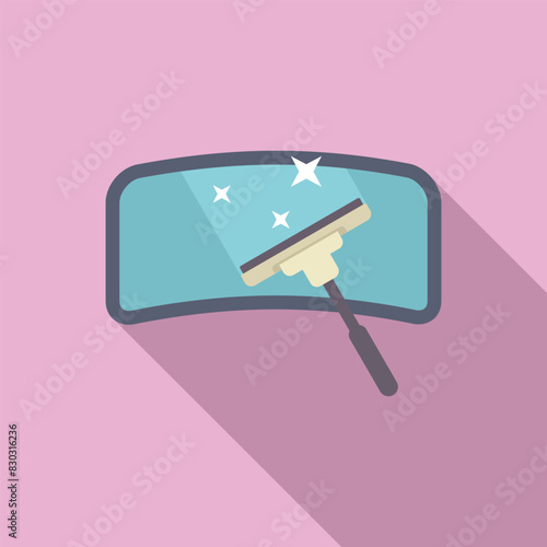 Vector graphic of a squeegee on a shiny car rear window with a pink background
