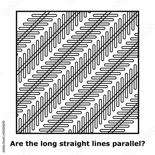 Optical illusion vector illustration. Parallel lines. Puzzle. Brain teaser. Black and white