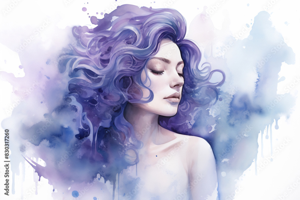 Fantasia in Blue: Ethereal Woman with Whimsical Curls Fantasia in Blue: Ethereal Woman with Whimsical Curls