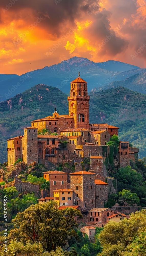 Obraz premium Ancient hilltop castles, guardians of history, echoing tales of battles fought and bygone eras