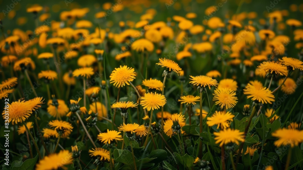 Close up blooming yellow dandelions. Spring and summer background Close up blooming yellow dandelions. Spring and summer background