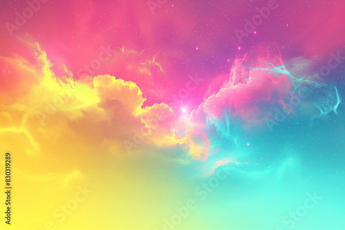Surreal sky. Soft gradient background with fluorescent neon colors in pink yellow blue