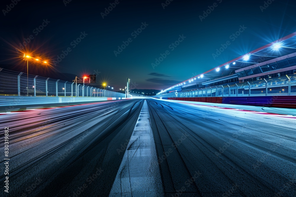 Nighttime Race Track Aglow for Action Nighttime Race Track Aglow for Action